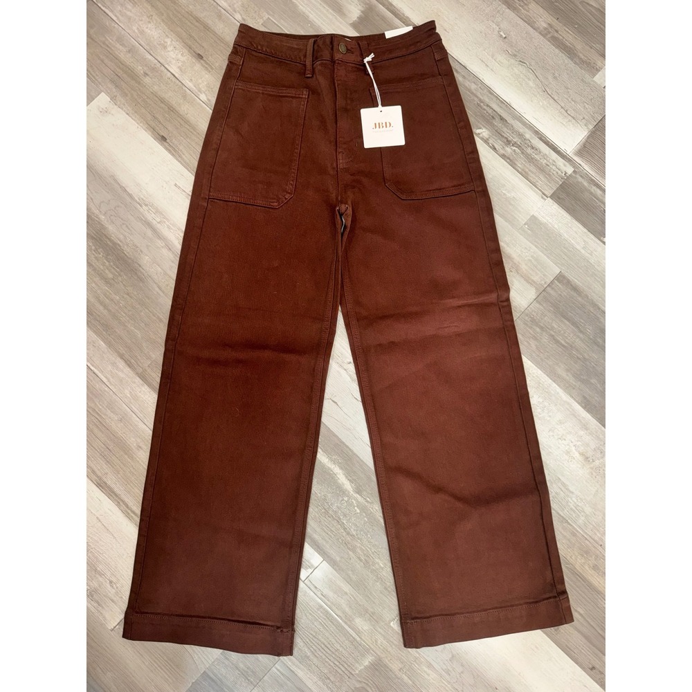 Just Black Denim Wide Leg Pants Women Brown Patch Pocket High Rise 28 DP649-CFB - Picture 3 of 8